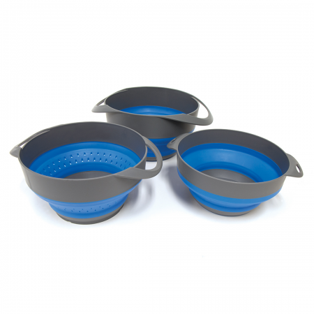 POPUP COLANDER AND 2 BOWL SET BLUE