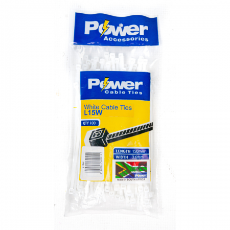 POWER CABLE TIES WHT150mmx3.6-100'S